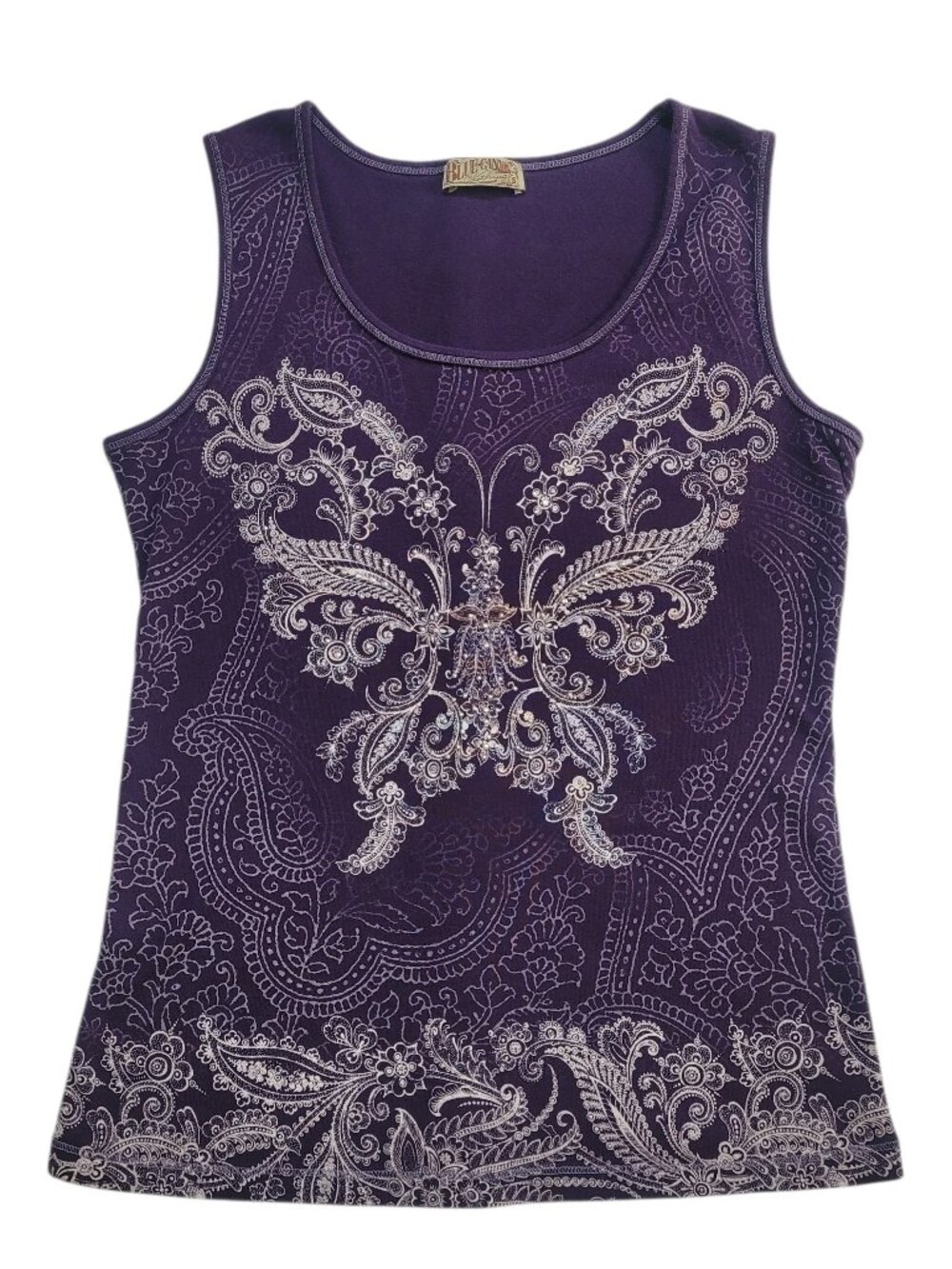 Blue Canyon Purple Butterfly Tank Top Small Vintage Y2K Embellished Paisley